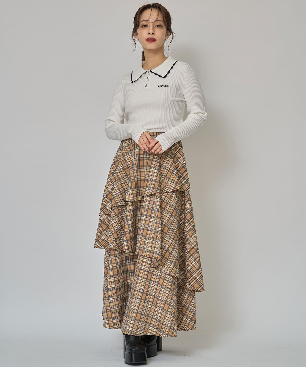 REDYAZEL「スカラカラーポロニットプルオーバー」|ニット・セーター|