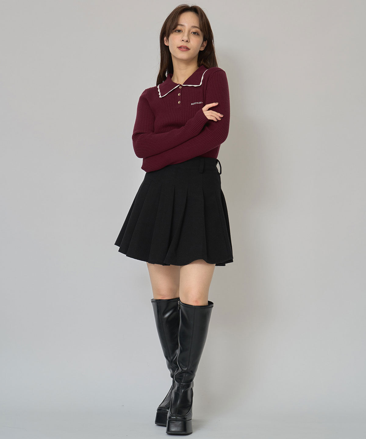 REDYAZEL「スカラカラーポロニットプルオーバー」|ニット・セーター|