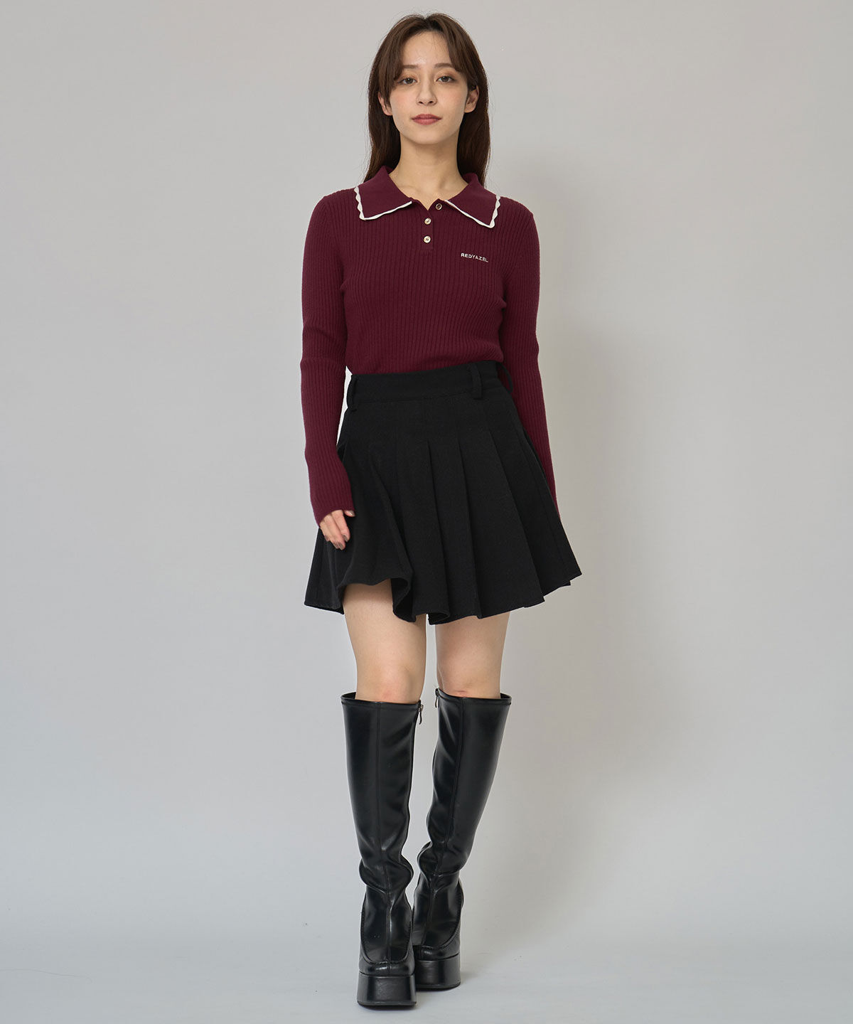 REDYAZEL「スカラカラーポロニットプルオーバー」|ニット・セーター|