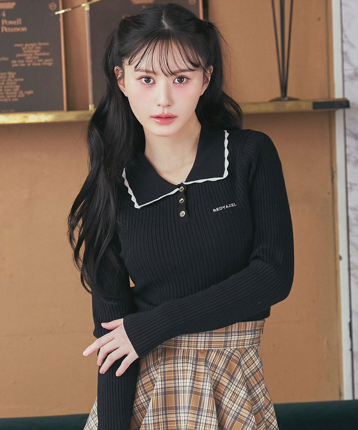 REDYAZEL「スカラカラーポロニットプルオーバー」|ニット・セーター|ブラック