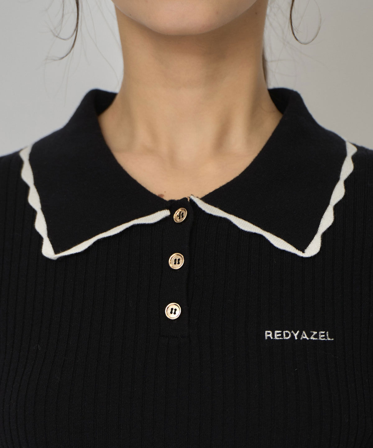 REDYAZEL「スカラカラーポロニットプルオーバー」|ニット・セーター|
