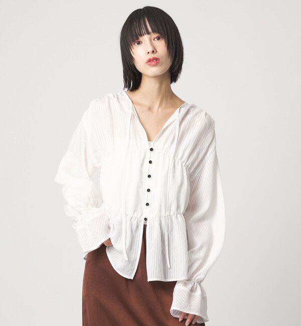 EMMEL REFINES「＜EMMEL REFINES＞EM ストライプ ギャザー ブラウス」|シャツ・ブラウス|