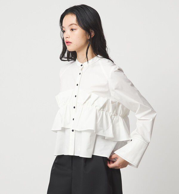EMMEL REFINES「＜EMMEL REFINES＞EM バンドカラー フリルシャツ」|シャツ・ブラウス|