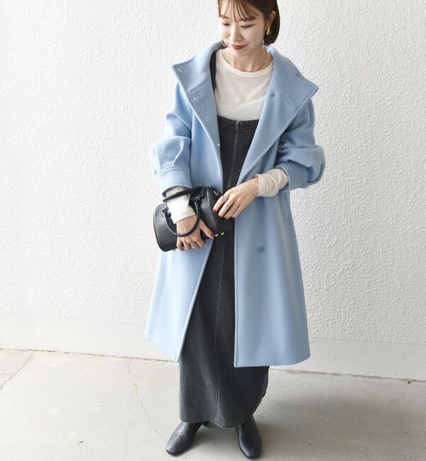 SHIPS any「SHIPS any: ノンミュールジングウール スタンドネック ロング コート」|その他|ライトブルー