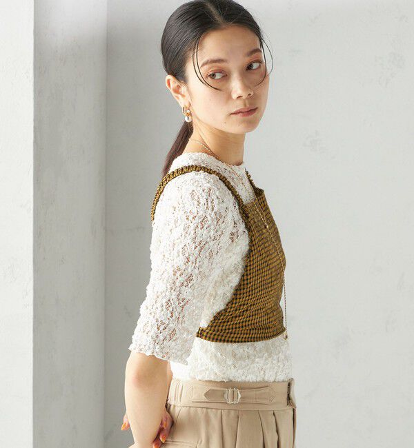 SHIPS for women「〈手洗い可能〉ラッセル レース クルーネック 5分袖 カットソー」|Tシャツ・カットソー|