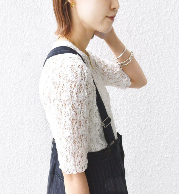 SHIPS for women「〈手洗い可能〉ラッセル レース クルーネック 5分袖 カットソー」|Tシャツ・カットソー|