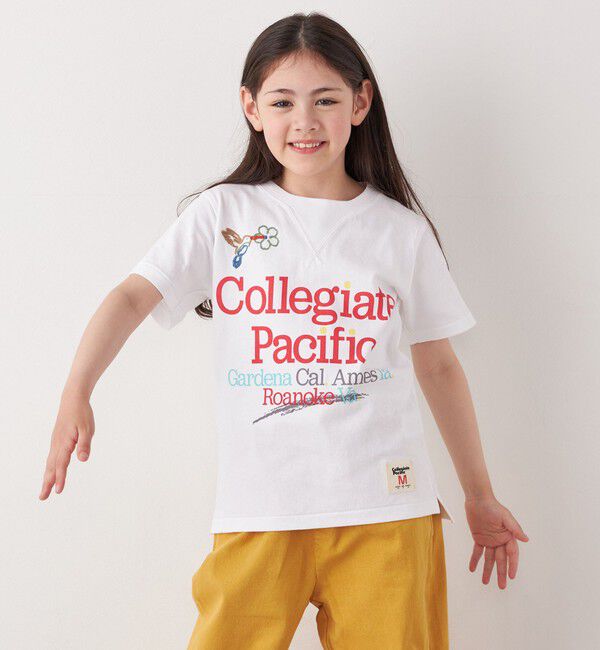 SHIPS any「【SHIPS any別注】Collegiate Pacific:〈洗濯機可能〉Vガゼット プリント & 刺繍 Tシャツ<KIDS>」|Tシャツ・カットソー|