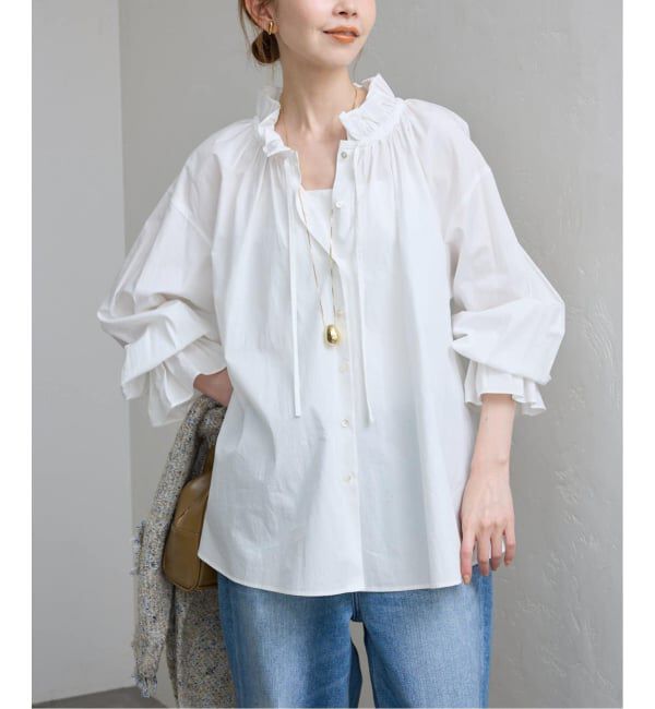 SLOBE IENA「《追加予約》タイプライターフリルブラウス」|シャツ・ブラウス|ホワイト