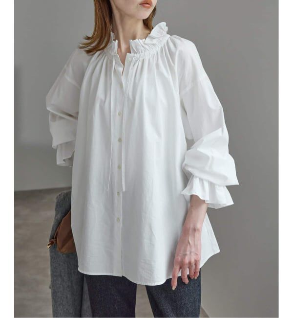 SLOBE IENA「《追加予約》タイプライターフリルブラウス」|シャツ・ブラウス|