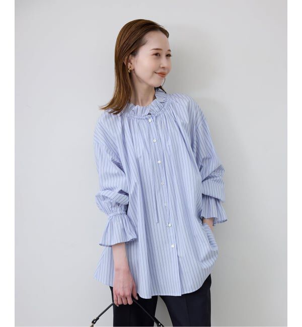 SLOBE IENA「《追加予約》タイプライターフリルブラウス」|シャツ・ブラウス|ブルー A