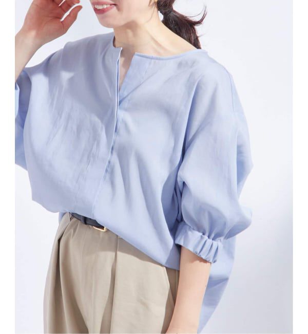 journal standard L'essage「《追加予約》オーガンジーニュアンスノーカラーシャツ」|シャツ・ブラウス|ブルー