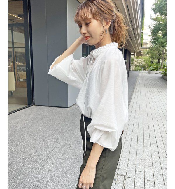 Spick and Span「≪追加2≫ハイブリットフリルカラーボリュームスリーブブラウス」|シャツ・ブラウス|