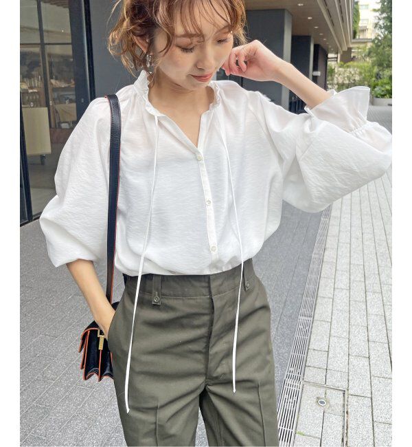 Spick and Span「≪追加2≫ハイブリットフリルカラーボリュームスリーブブラウス」|シャツ・ブラウス|