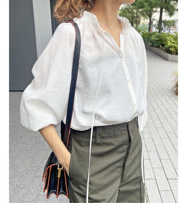 Spick and Span「≪追加2≫ハイブリットフリルカラーボリュームスリーブブラウス」|シャツ・ブラウス|