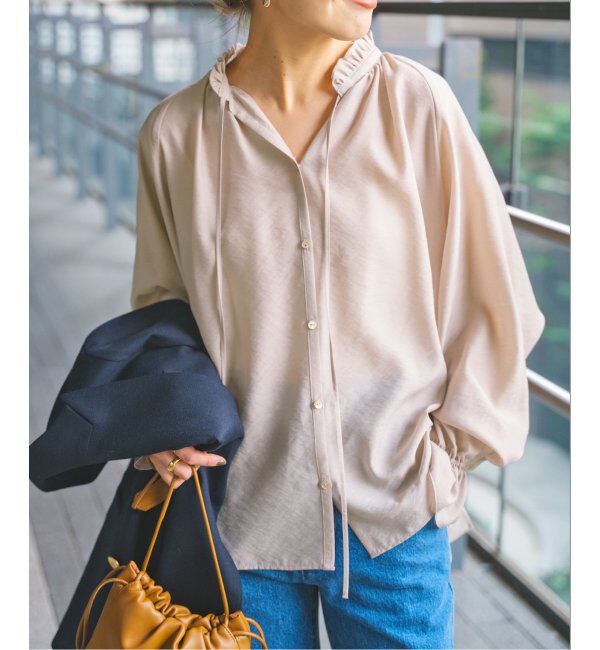 Spick and Span「≪追加2≫ハイブリットフリルカラーボリュームスリーブブラウス」|シャツ・ブラウス|
