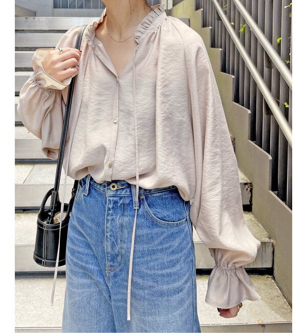 Spick and Span「≪追加2≫ハイブリットフリルカラーボリュームスリーブブラウス」|シャツ・ブラウス|