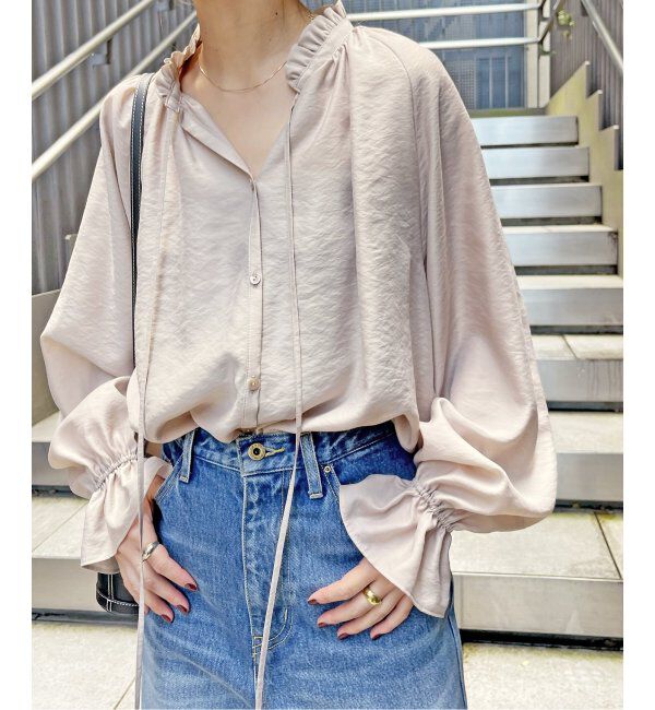Spick and Span「≪追加2≫ハイブリットフリルカラーボリュームスリーブブラウス」|シャツ・ブラウス|