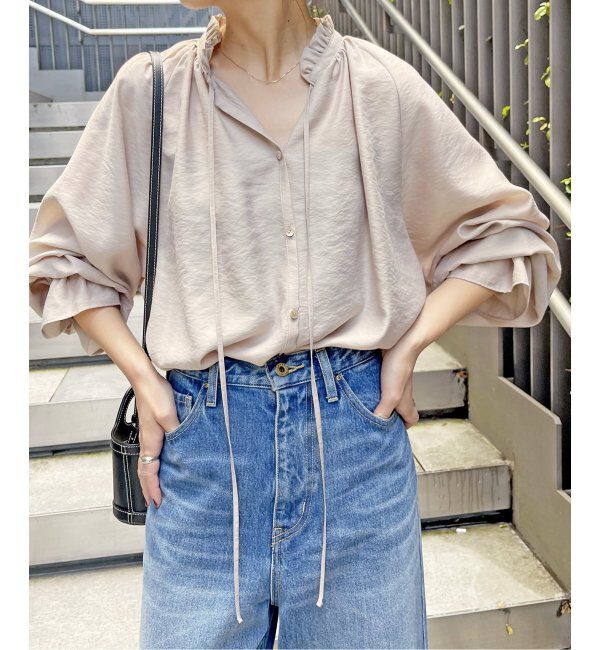 Spick and Span「≪追加2≫ハイブリットフリルカラーボリュームスリーブブラウス」|シャツ・ブラウス|