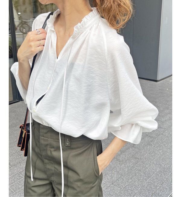 Spick and Span「≪追加2≫ハイブリットフリルカラーボリュームスリーブブラウス」|シャツ・ブラウス|ホワイト