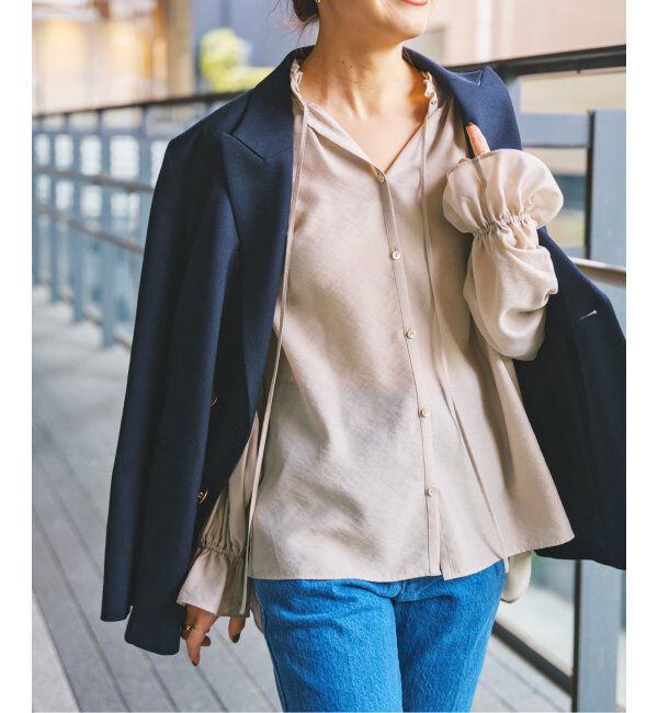 Spick and Span「≪追加2≫ハイブリットフリルカラーボリュームスリーブブラウス」|シャツ・ブラウス|ベージュ