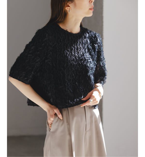 NOBLE「《予約》フェザーフリルハーフスリーブブラウス」|シャツ・ブラウス|ブラック