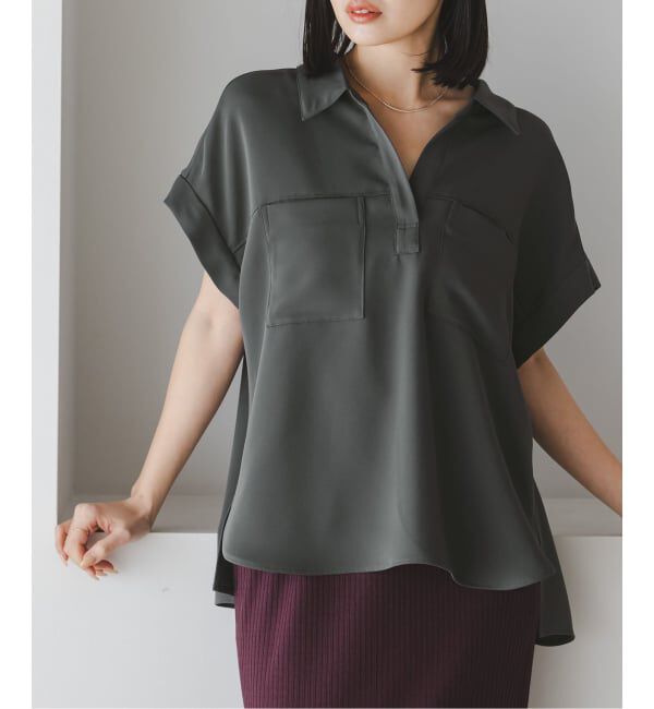 NOBLE「《予約》ワークディテールノースリブラウス」|シャツ・ブラウス|グレー