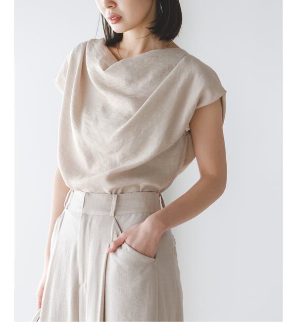 NOBLE「《予約》ファジーリネンタックショルダーブラウス」|シャツ・ブラウス|ベージュ