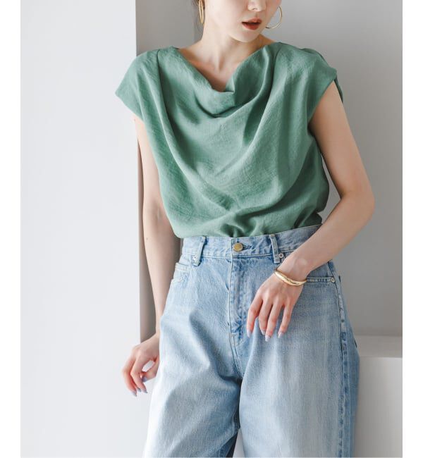 NOBLE「《予約》ファジーリネンタックショルダーブラウス」|シャツ・ブラウス|グリーン B