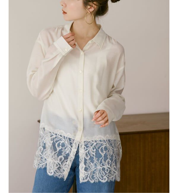 NOBLE「《予約》トリミングレースシアーブラウス」|シャツ・ブラウス|