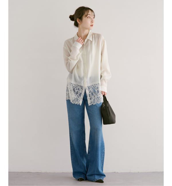 NOBLE「《予約》トリミングレースシアーブラウス」|シャツ・ブラウス|