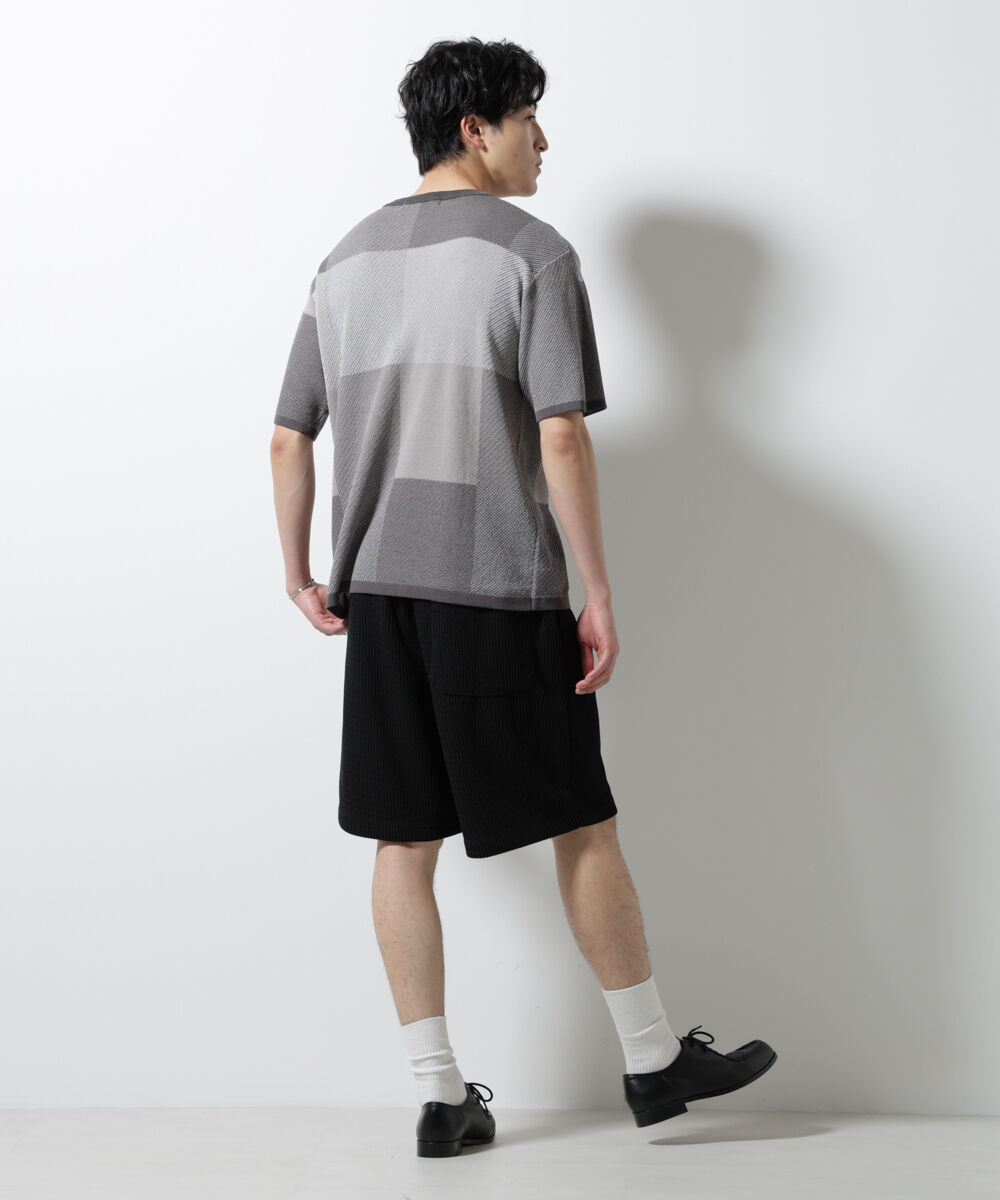 nano･universe「ブロックチェックニットTシャツ 半袖」|ニット・セーター|