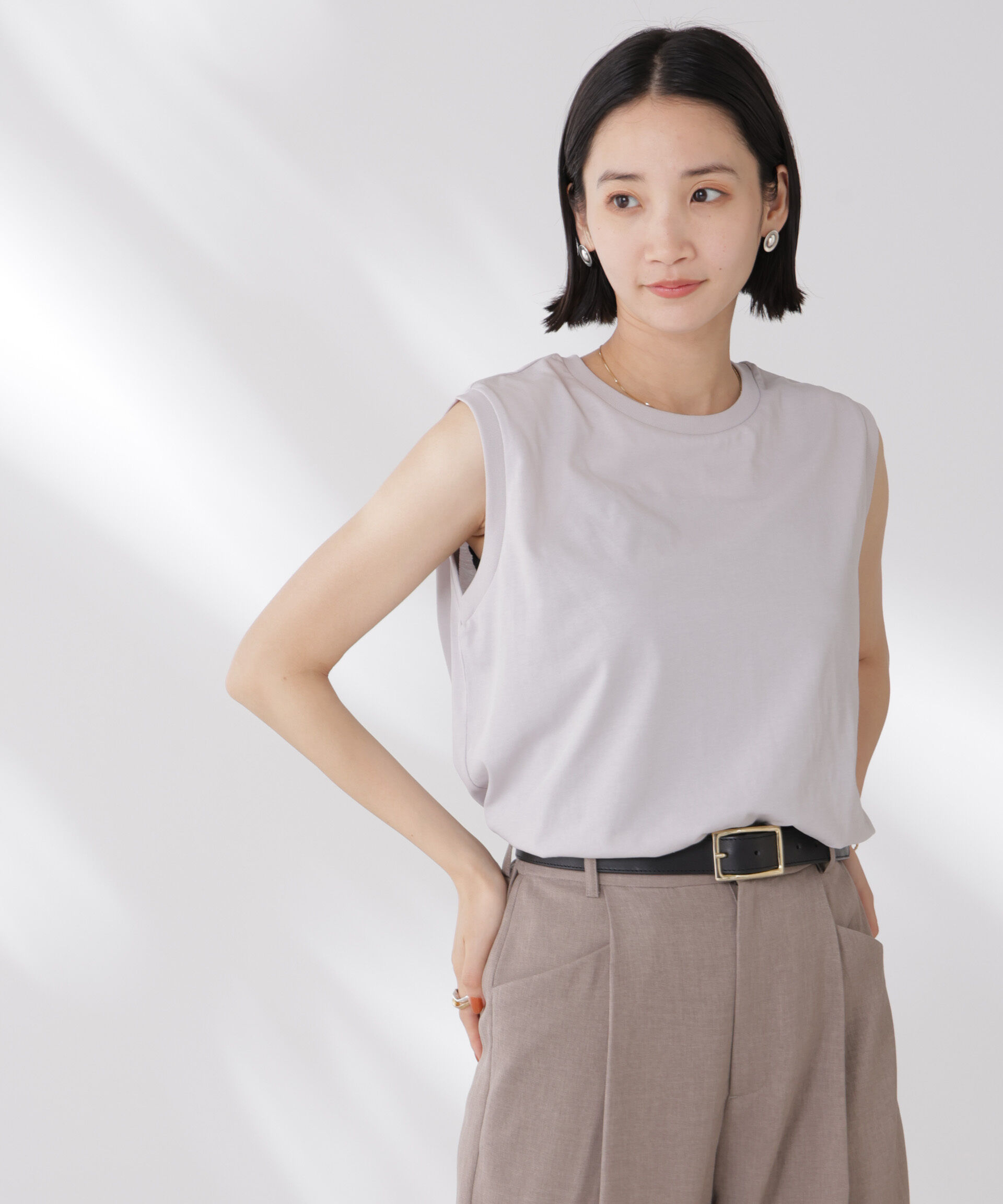 nano･universe「吸水速乾抗菌防臭ノースリーブトップス」|Tシャツ・カットソー|L.グレー1