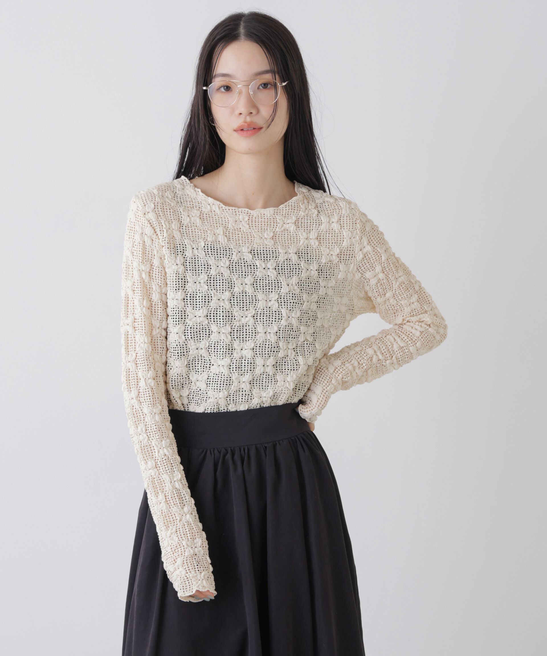 nano･universe「ポコポコレースカットトップス」|Tシャツ・カットソー|