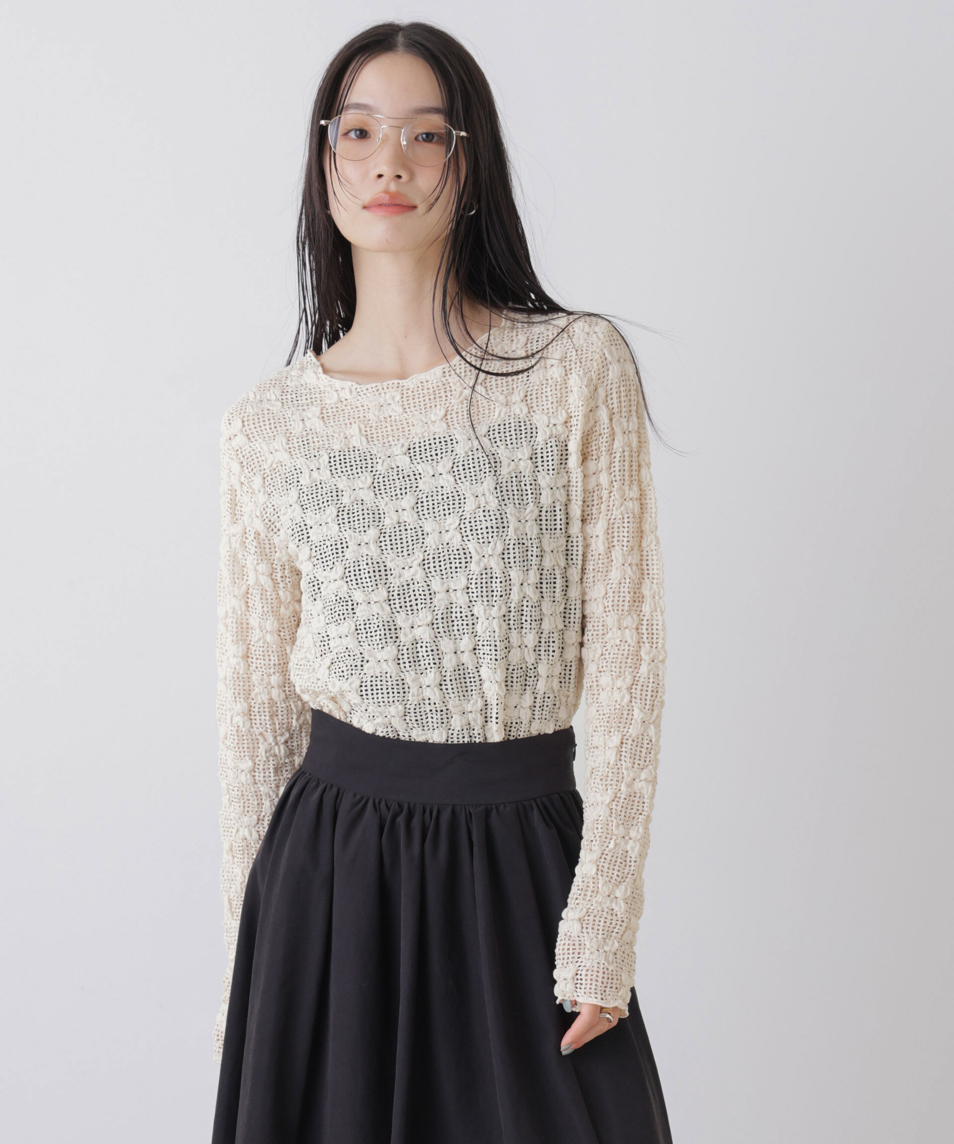 nano･universe「ポコポコレースカットトップス」|Tシャツ・カットソー|