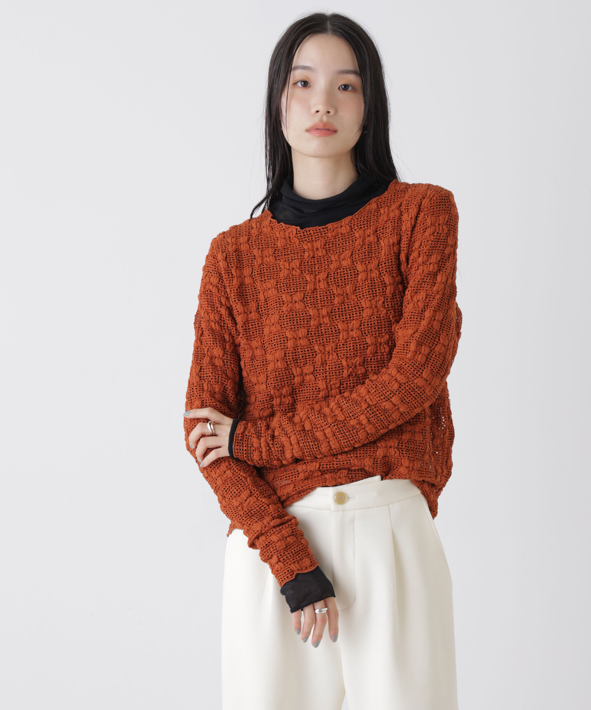 nano･universe「ポコポコレースカットトップス」|Tシャツ・カットソー|