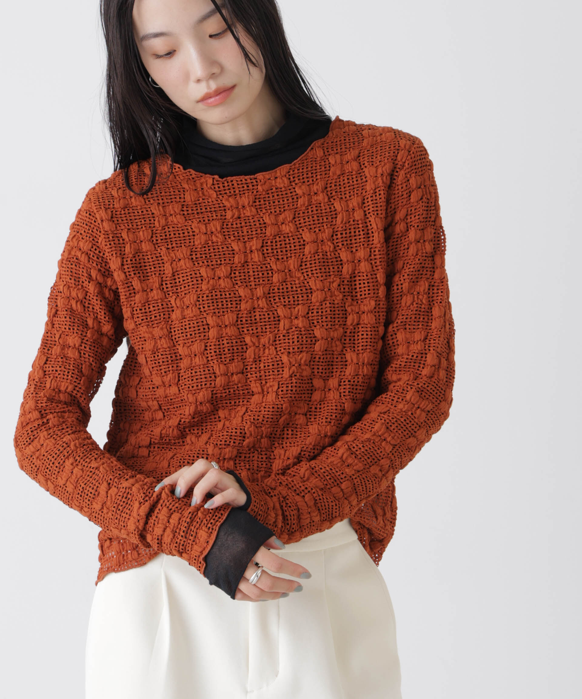 nano･universe「ポコポコレースカットトップス」|Tシャツ・カットソー|