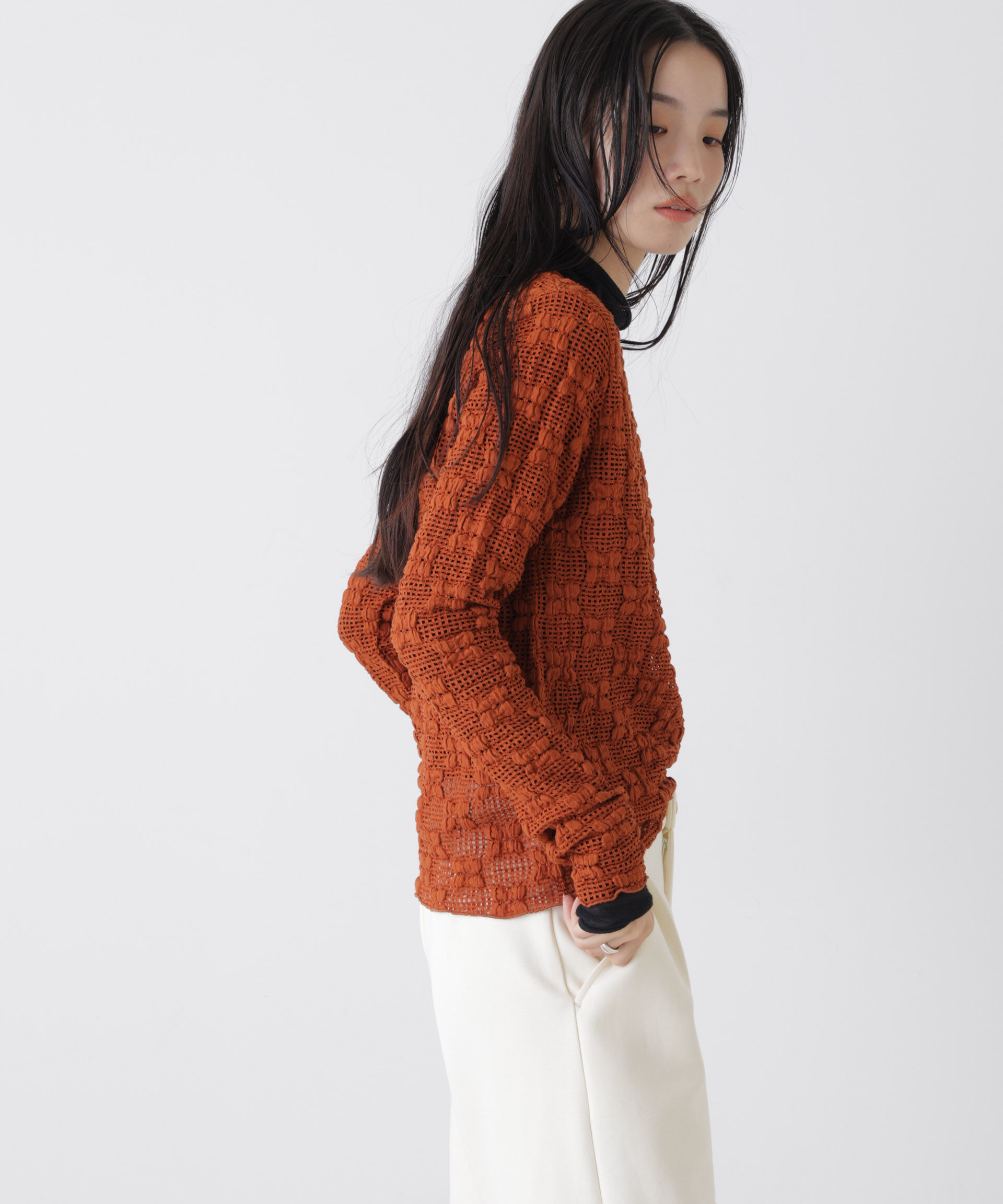 nano･universe「ポコポコレースカットトップス」|Tシャツ・カットソー|