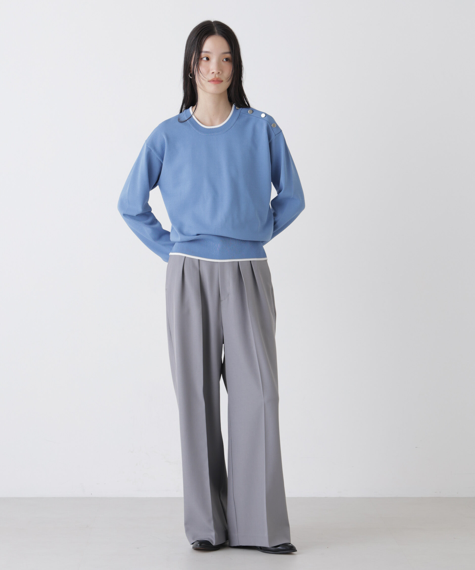 nano･universe「ハイウエストツータックワイドパンツ」|チノ|