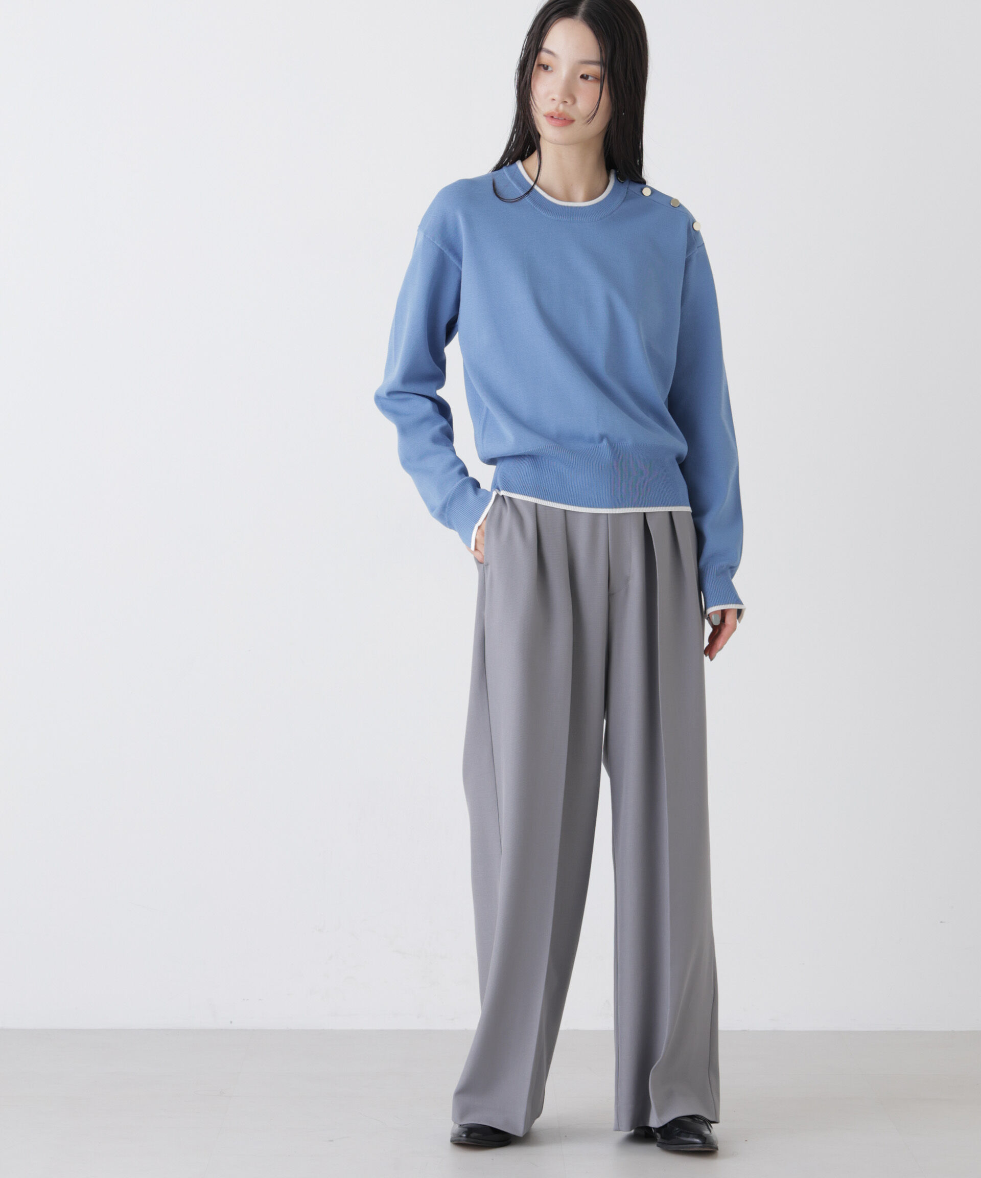 nano･universe「ハイウエストツータックワイドパンツ」|チノ|