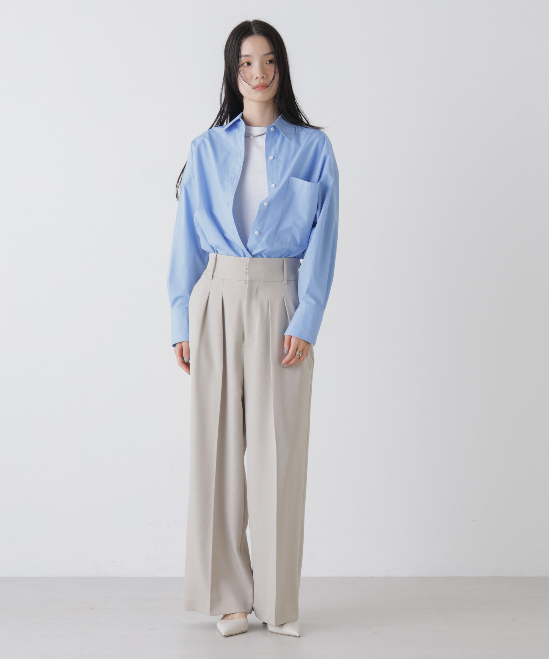 nano･universe「ハイウエストツータックワイドパンツ」|チノ|