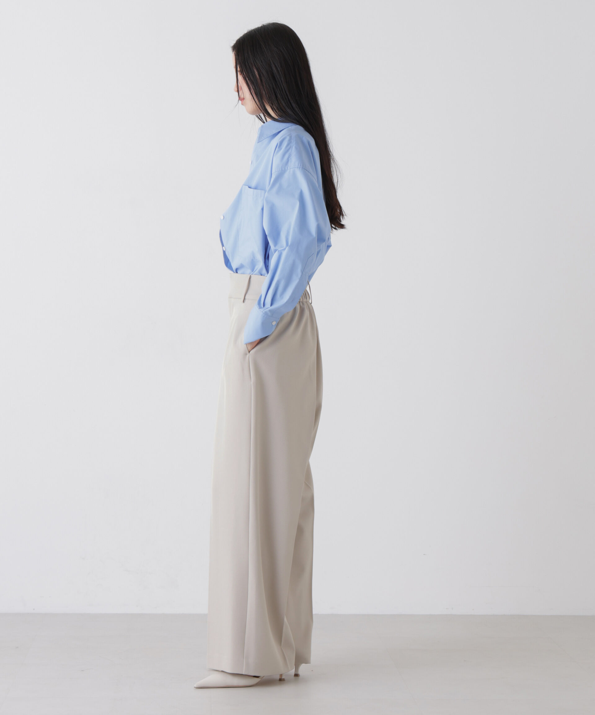 nano･universe「ハイウエストツータックワイドパンツ」|チノ|