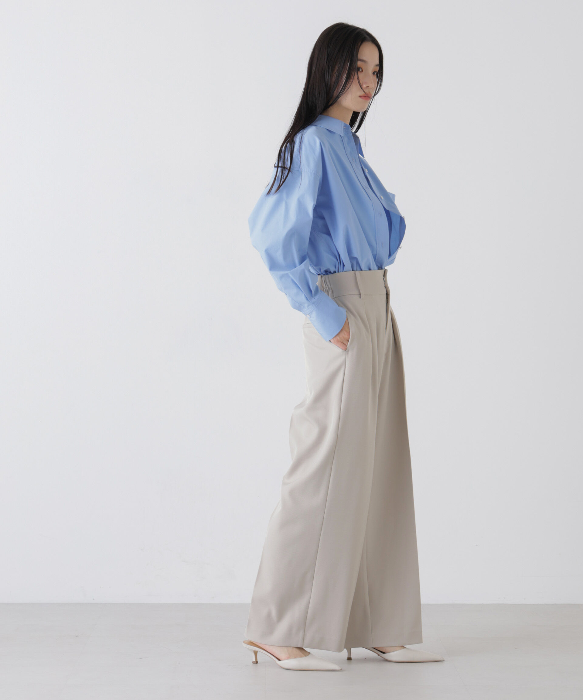 nano･universe「ハイウエストツータックワイドパンツ」|チノ|