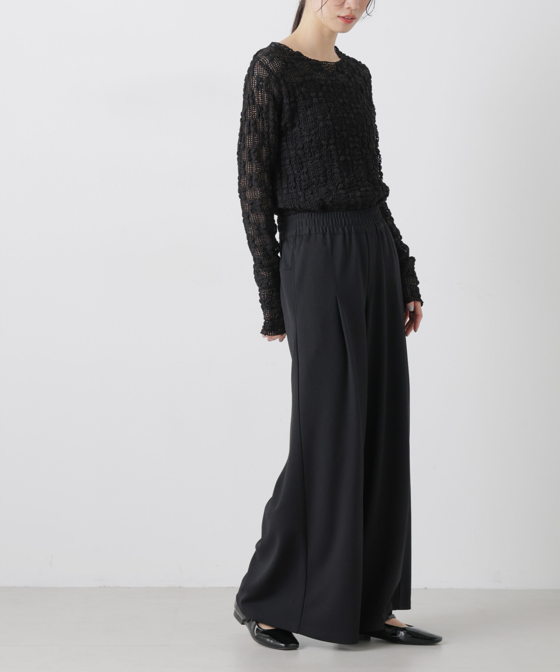 nano･universe「タックワイドカットジョーゼットパンツ」|チノ|