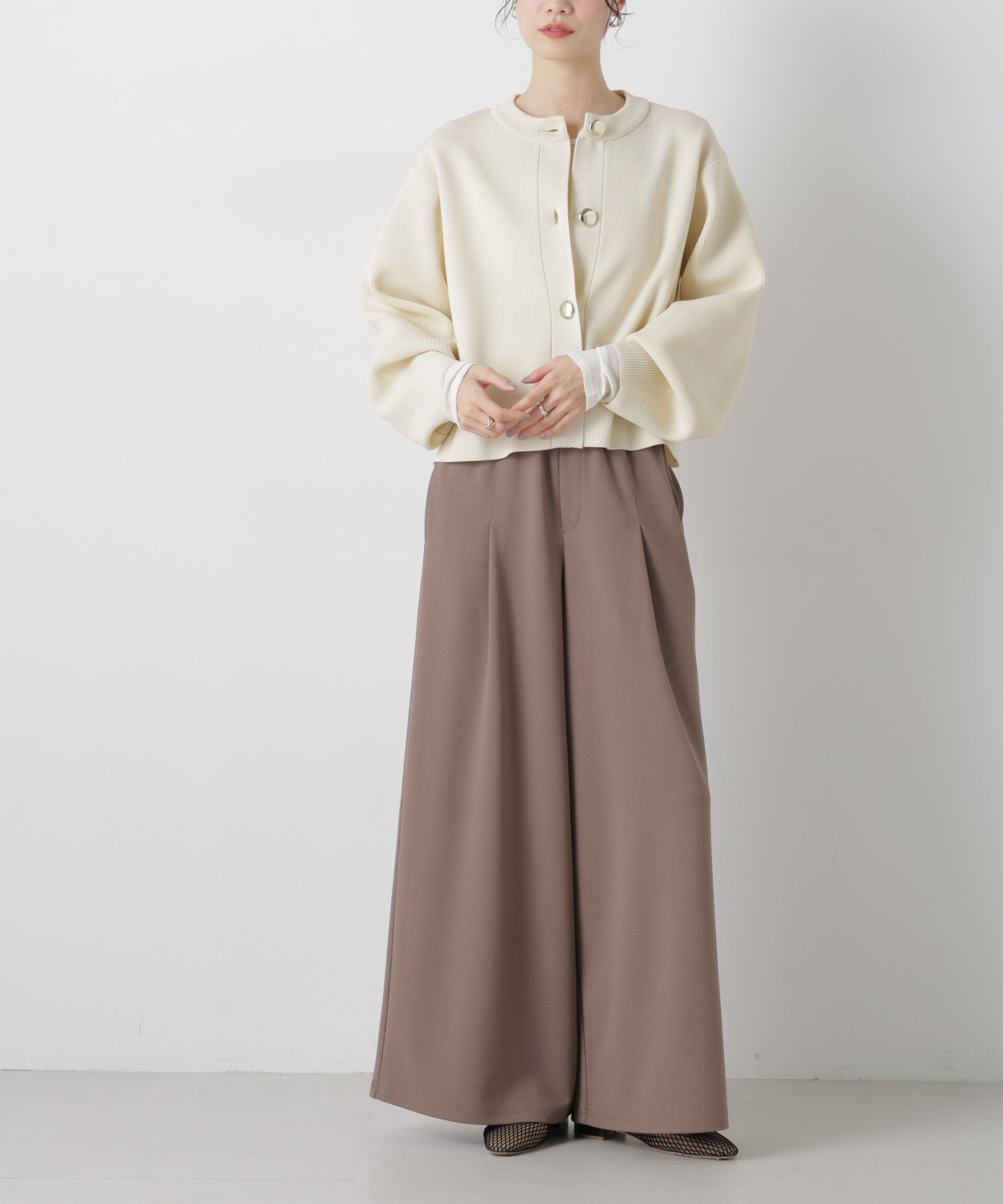 nano･universe「タックワイドカットジョーゼットパンツ」|チノ|