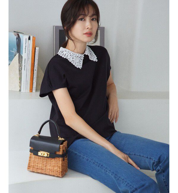 組曲「【2WAY】レース襟フレンチテリー カットソー」|Tシャツ・カットソー|ブラック系