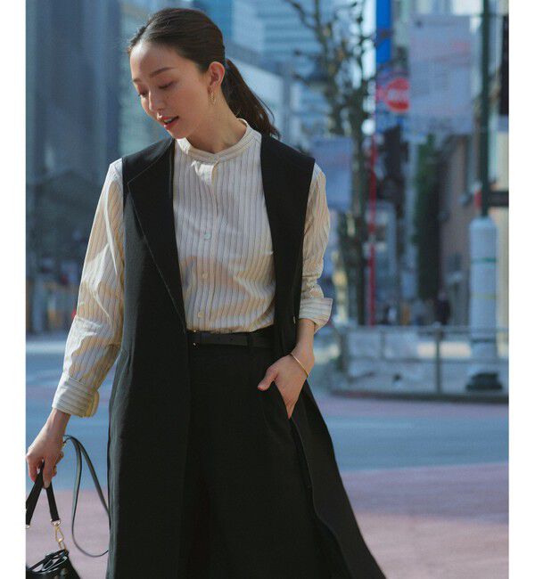 23区「【CLASSY.6月号掲載】リネンレーヨンストレッチ  ロング ジレ」|その他|ブラック系