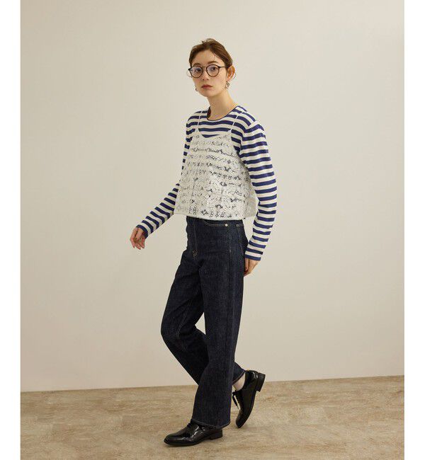 ROPE「【洗える】ウォッシャブルシルク 総針ボーダープルオーバー」|Tシャツ・カットソー|