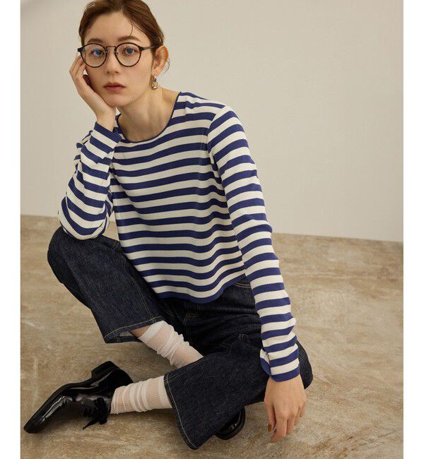 ROPE「【洗える】ウォッシャブルシルク 総針ボーダープルオーバー」|Tシャツ・カットソー|