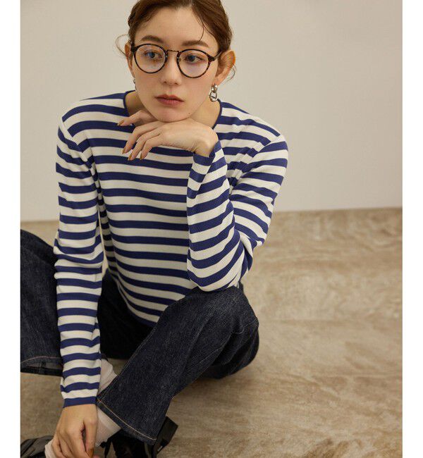 ROPE「【洗える】ウォッシャブルシルク 総針ボーダープルオーバー」|Tシャツ・カットソー|