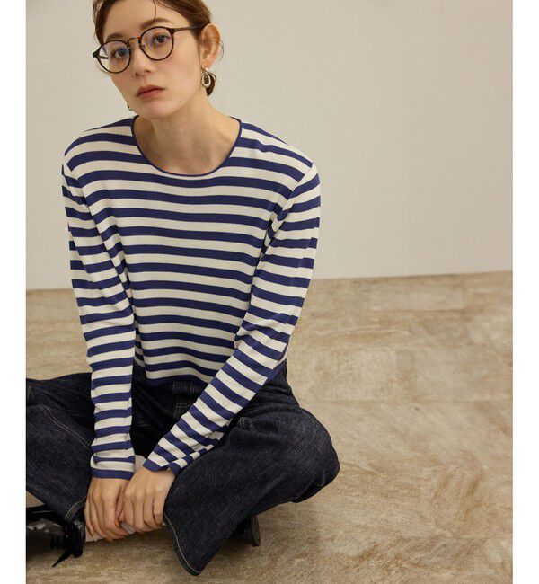 ROPE「【洗える】ウォッシャブルシルク 総針ボーダープルオーバー」|Tシャツ・カットソー|